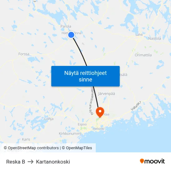 Reska B to Kartanonkoski map