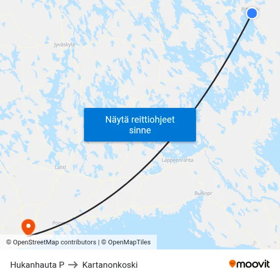 Hukanhauta P to Kartanonkoski map