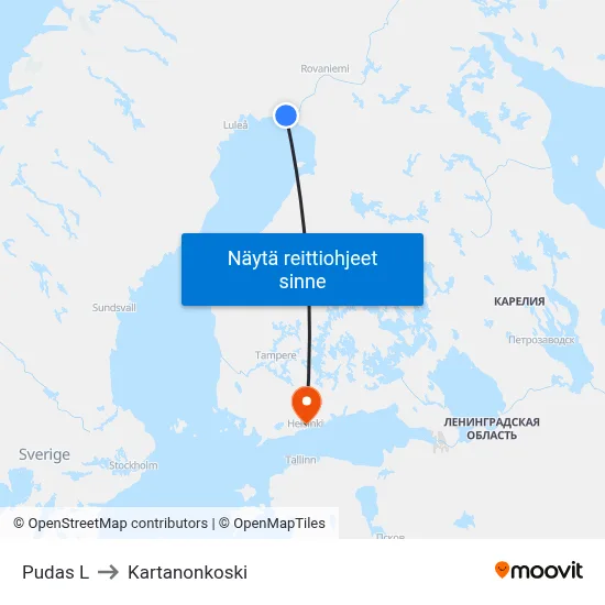 Pudas L to Kartanonkoski map