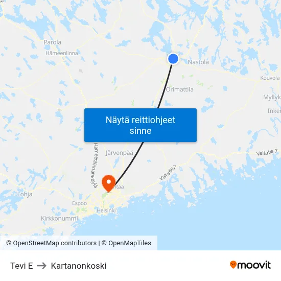 Tevi E to Kartanonkoski map