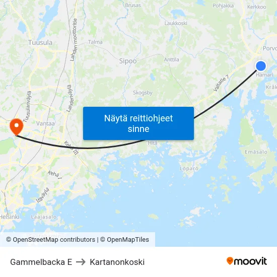 Gammelbacka E to Kartanonkoski map