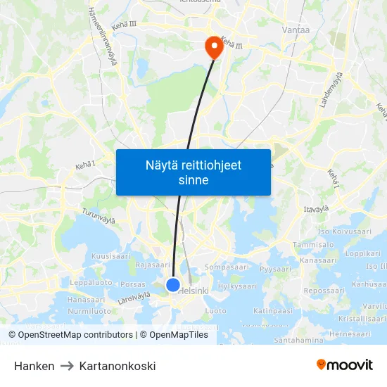 Hanken to Kartanonkoski map