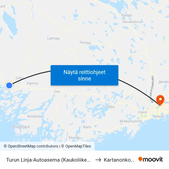 Turun Linja-Autoasema to Kartanonkoski map