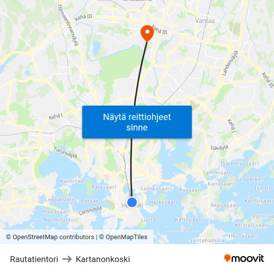 Rautatientori to Kartanonkoski map
