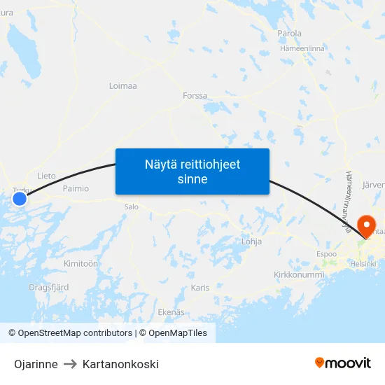 Ojarinne to Kartanonkoski map