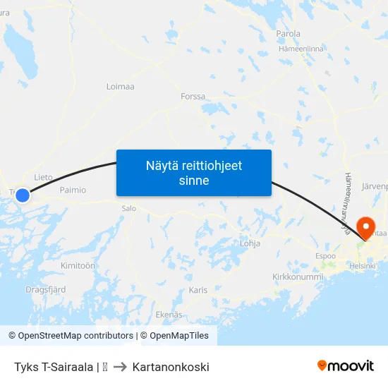 Tyks T-Sairaala | 🏥 to Kartanonkoski map