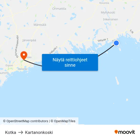 Kotka to Kartanonkoski map