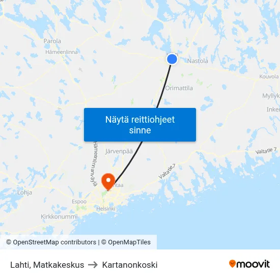 Lahti, Matkakeskus to Kartanonkoski map