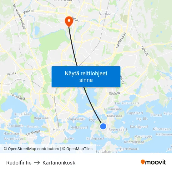 Rudolfintie to Kartanonkoski map