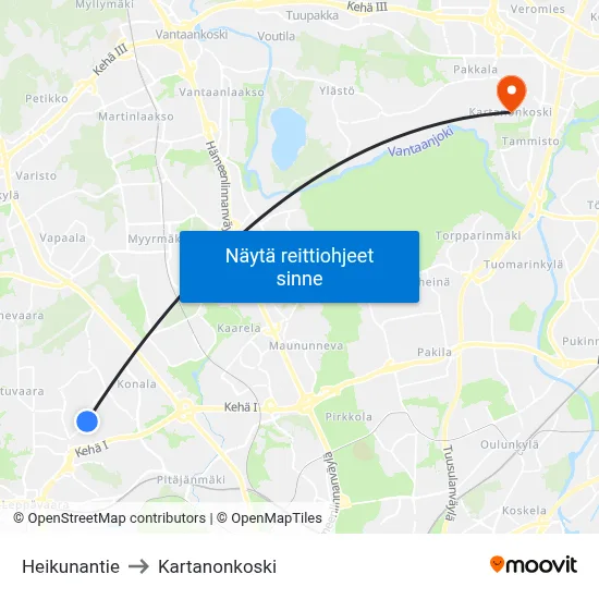 Heikunantie to Kartanonkoski map