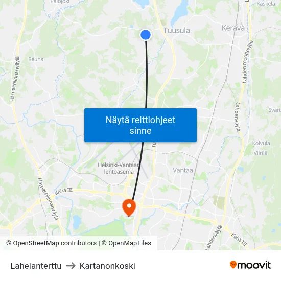 Lahelanterttu to Kartanonkoski map