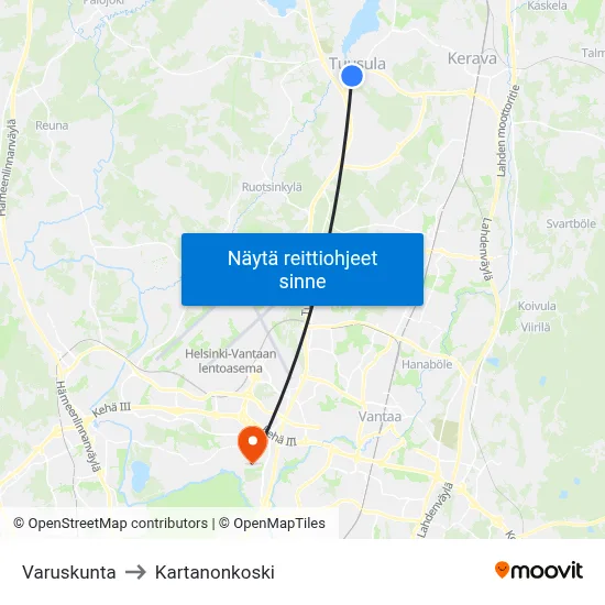 Varuskunta to Kartanonkoski map