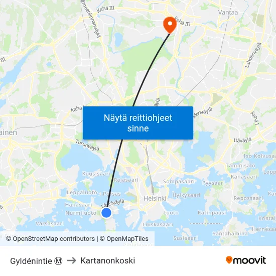 Gyldénintie Ⓜ️ to Kartanonkoski map