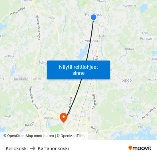 Kellokoski to Kartanonkoski map