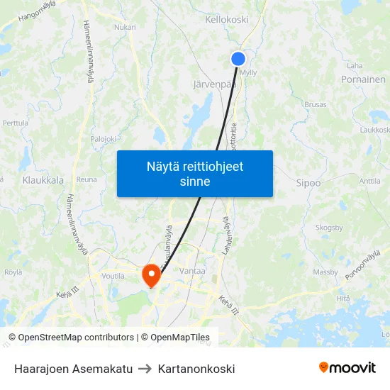 Haarajoen Asemakatu to Kartanonkoski map