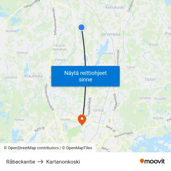 Råbackantie to Kartanonkoski map