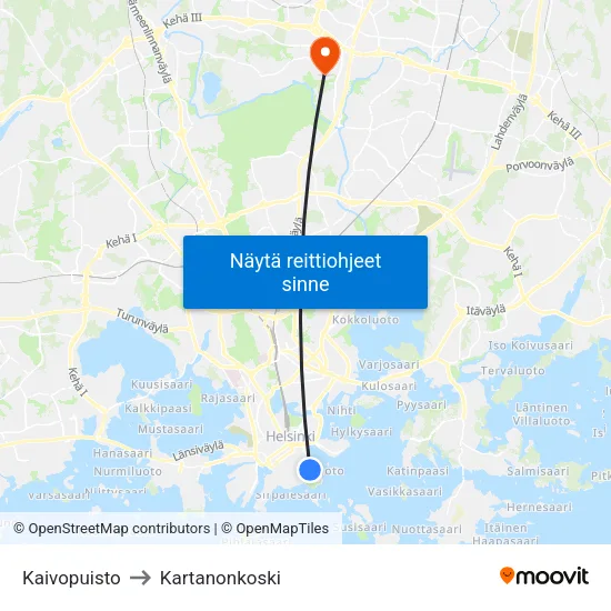 Kaivopuisto to Kartanonkoski map