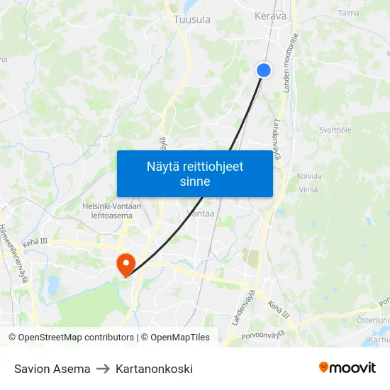 Savion Asema to Kartanonkoski map