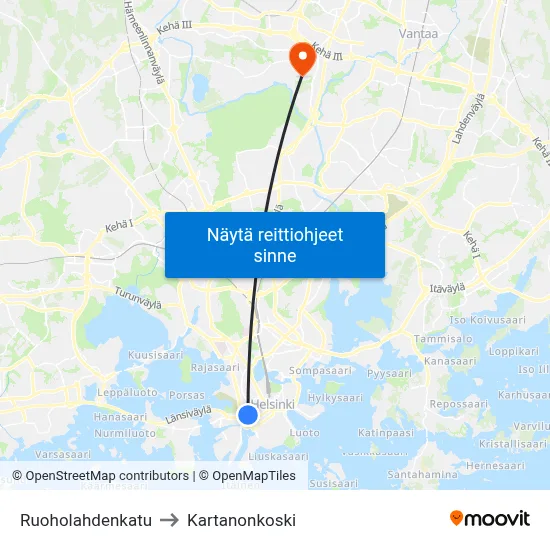 Ruoholahdenkatu to Kartanonkoski map
