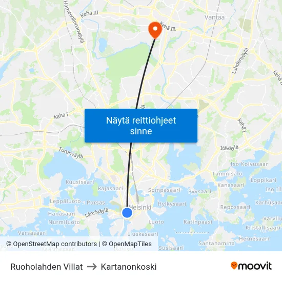 Ruoholahden Villat to Kartanonkoski map