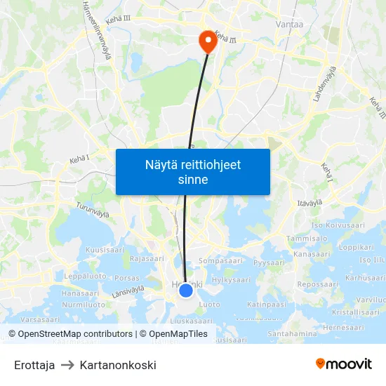 Erottaja to Kartanonkoski map