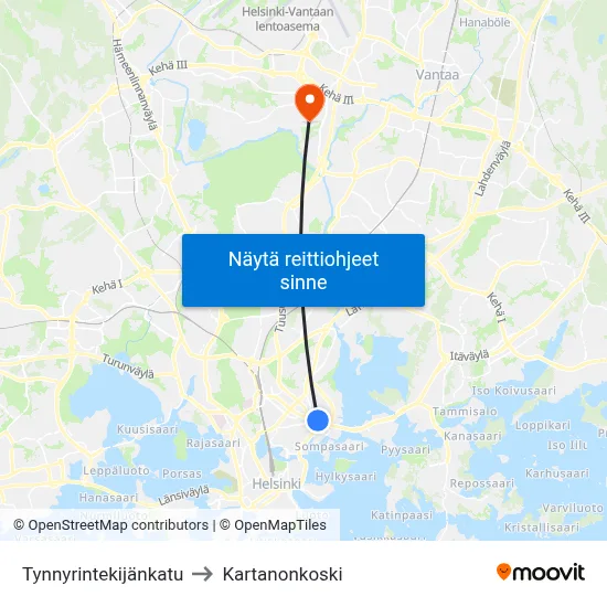 Tynnyrintekijänkatu to Kartanonkoski map