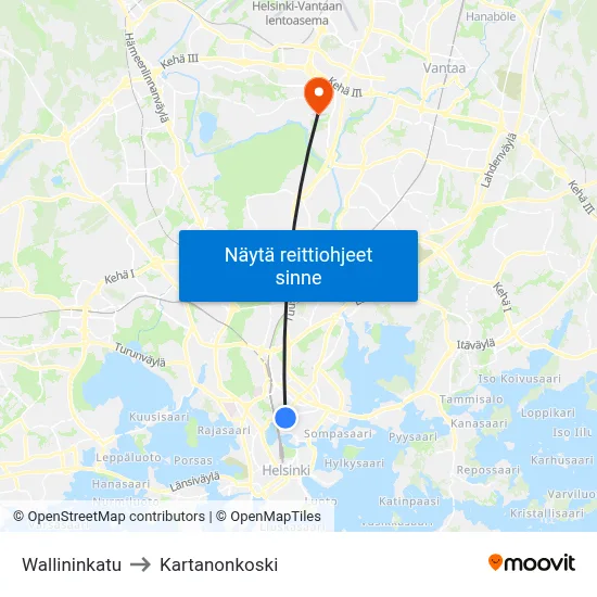 Wallininkatu to Kartanonkoski map