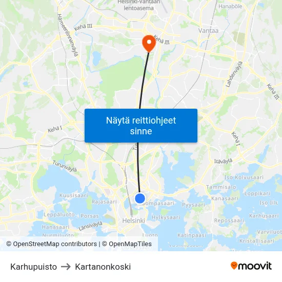 Karhupuisto to Kartanonkoski map