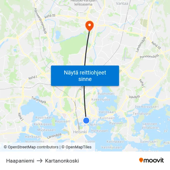 Haapaniemi to Kartanonkoski map