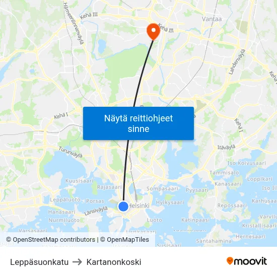 Leppäsuonkatu to Kartanonkoski map