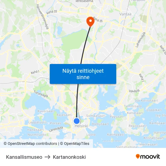 Kansallismuseo to Kartanonkoski map