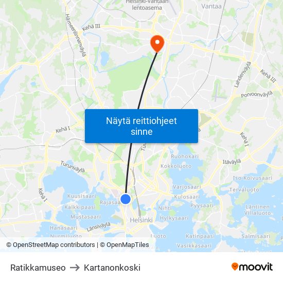 Ratikkamuseo to Kartanonkoski map