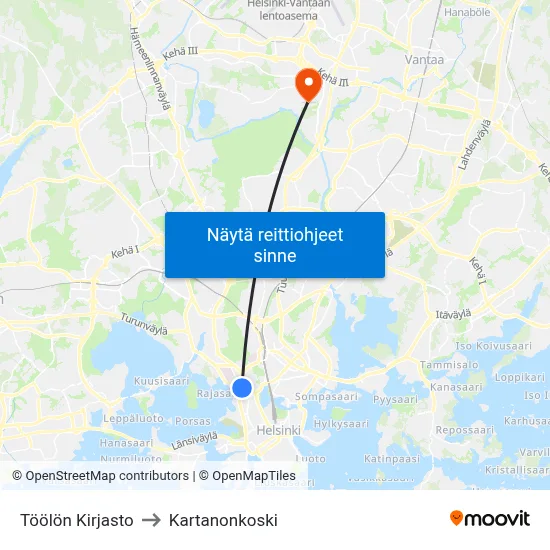 Töölön Kirjasto to Kartanonkoski map