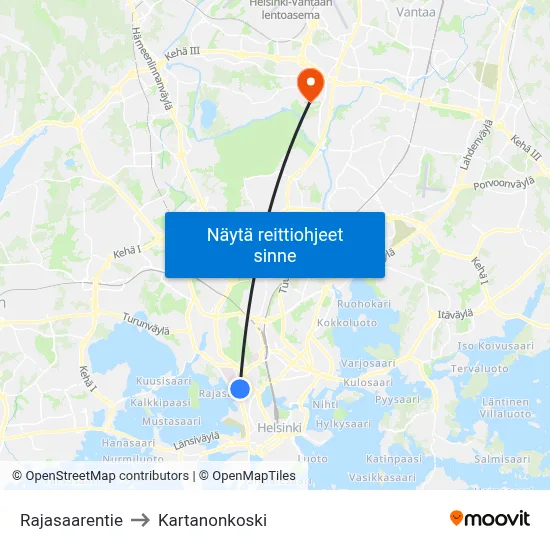 Rajasaarentie to Kartanonkoski map