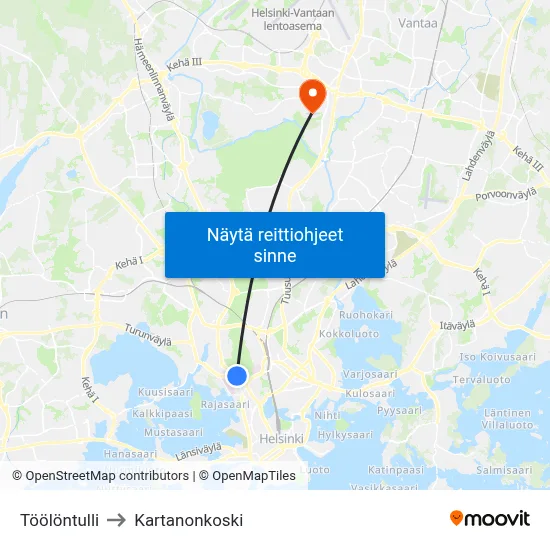 Töölöntulli to Kartanonkoski map