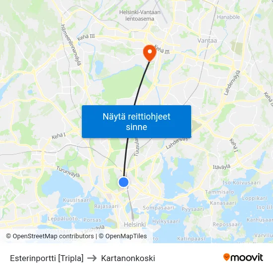 Esterinportti [Tripla] to Kartanonkoski map
