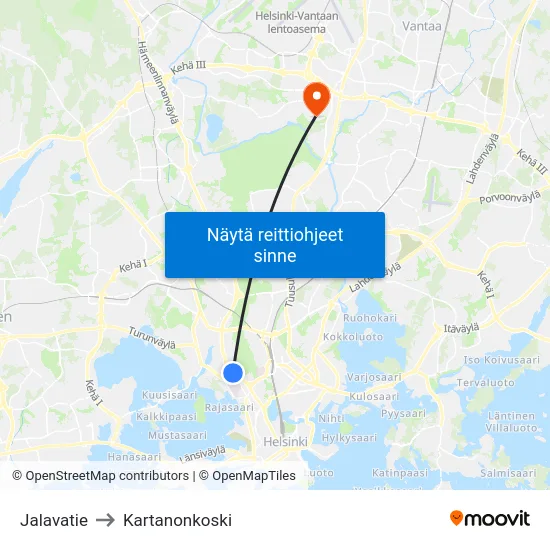 Jalavatie to Kartanonkoski map