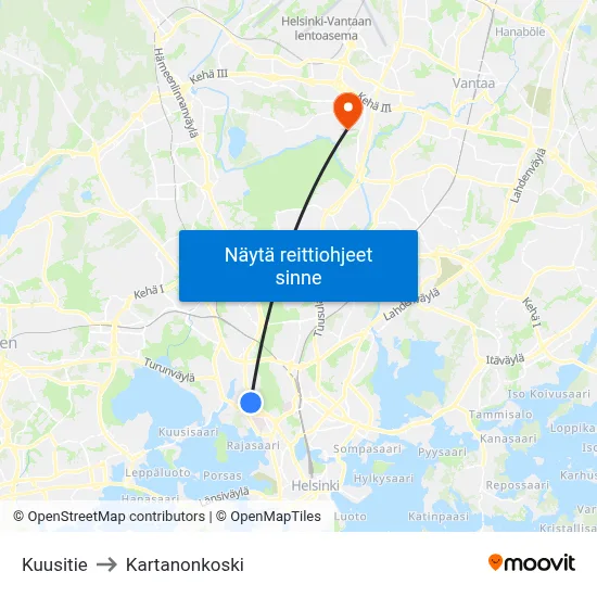 Kuusitie to Kartanonkoski map