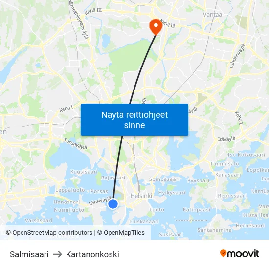 Salmisaari to Kartanonkoski map