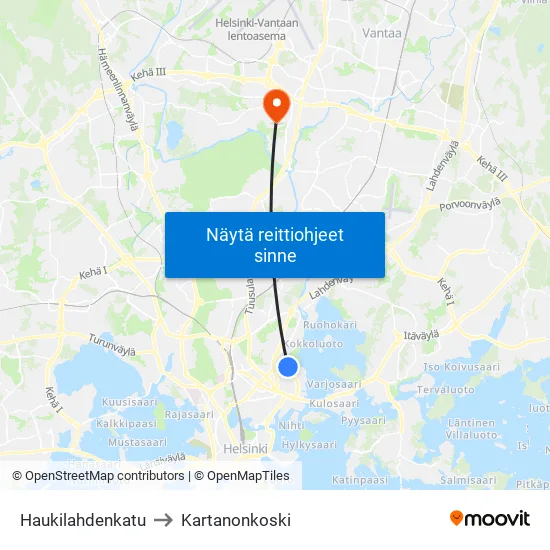 Haukilahdenkatu to Kartanonkoski map