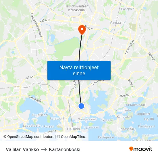 Vallilan Varikko to Kartanonkoski map