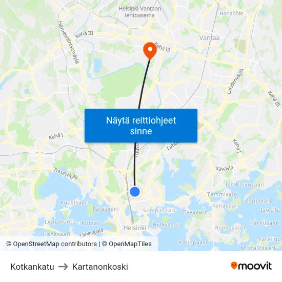 Kotkankatu to Kartanonkoski map