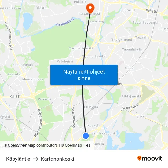 Käpyläntie to Kartanonkoski map