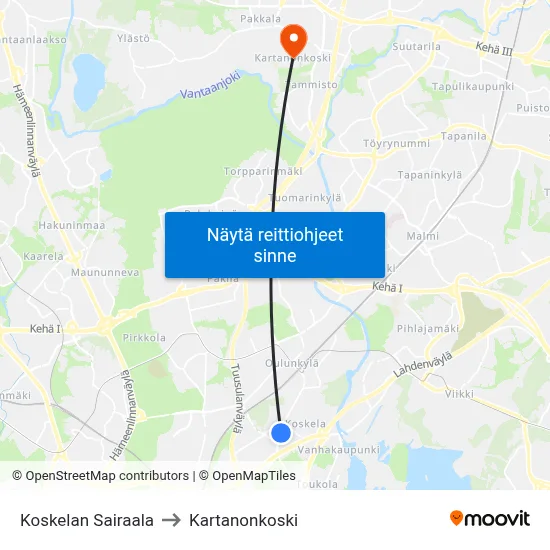 Koskelan Sairaala to Kartanonkoski map