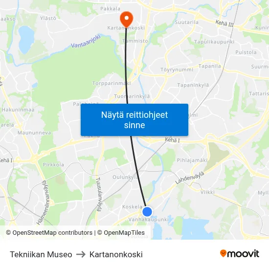 Tekniikan Museo to Kartanonkoski map