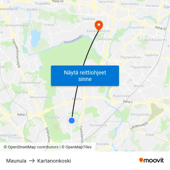 Maunula to Kartanonkoski map