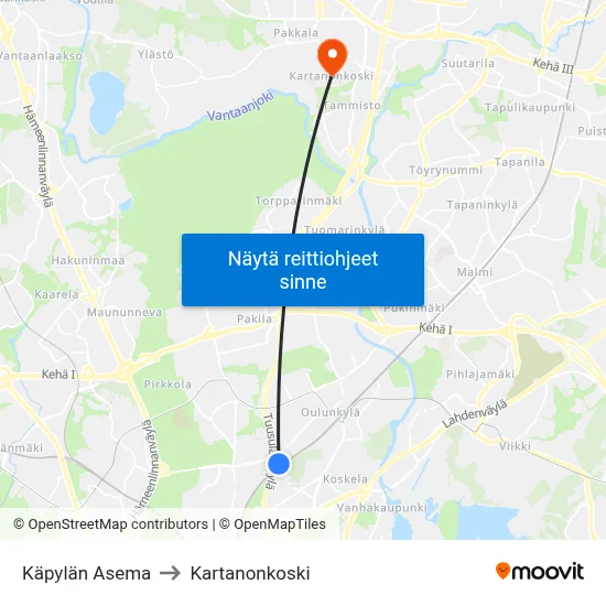 Käpylän Asema to Kartanonkoski map