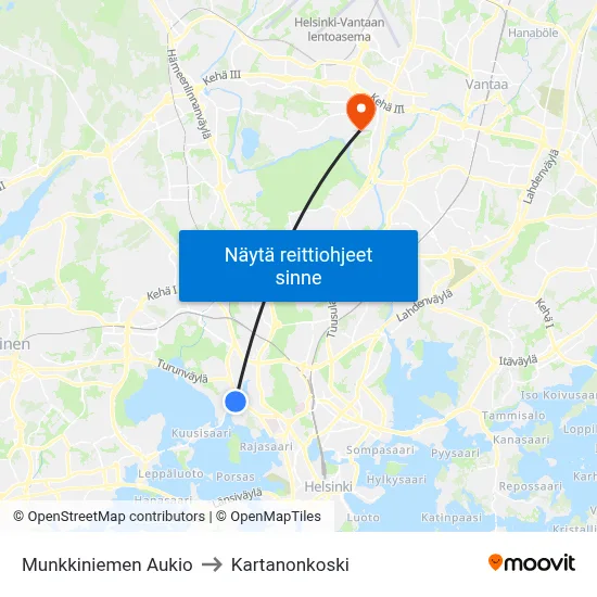 Munkkiniemen Aukio to Kartanonkoski map