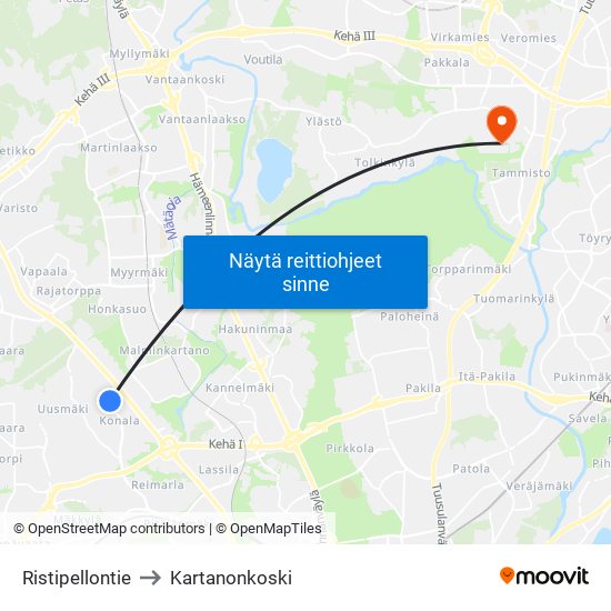 Ristipellontie to Kartanonkoski map