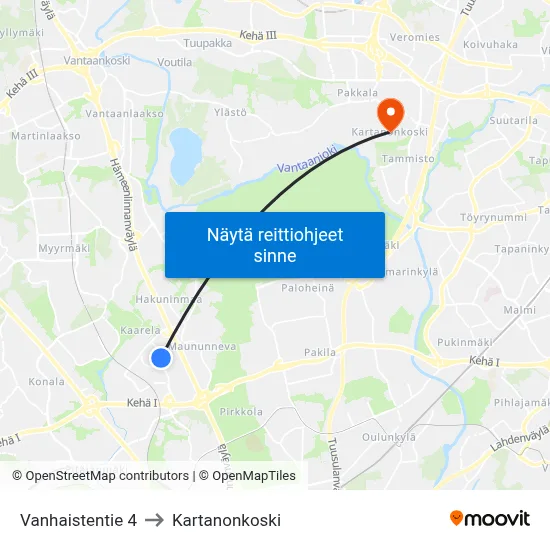 Vanhaistentie 4 to Kartanonkoski map